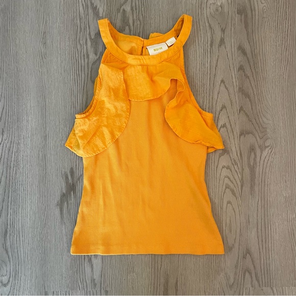 Maeve Anthropologie Mango Orange Ribbed Ruffle Tank Top - Picture 2 of 11
